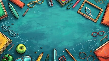 Back to School Concept over Chalkboard Background, Vector Illustration.Generative AI