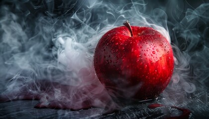 Wall Mural - a red apple is on a black background with red smoke by ai generated image