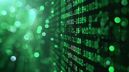 digital matrix technology background with binary code and data silhouette in green tones