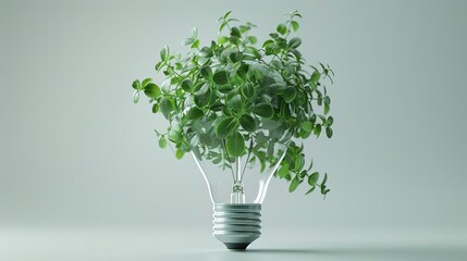 Wall Mural - ecofriendly light bulb with vibrant green plants renewable energy concept illustration 3d rendering on white