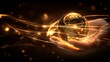 © John_Doo78 - A hand holds an Earth sphere surrounded by glowing golden lines and waves
