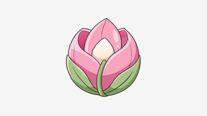 Sticker - A fragile bud bursting open revealing a delicate flower petal by petal. The tiny pink blossom unfurls before our eyes its gentle fragrance filling the. Cartoon Vector