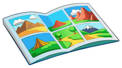 Canvas Print - A page that showcases a variety of photographs of natural landscapes. Each photo has vibrant realistic colors and captures a different setting such as. Cartoon Vector