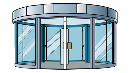 a revolving door in a large office building designed to allow people to enter and exit simultaneousl