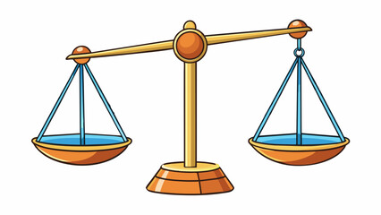 Poster - A scale evenly distributes weight on both sides showing balance between two objects. The pan on one side slowly rises as weights are added to the. Cartoon Vector