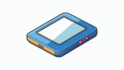 Sticker - A small square device with a smooth touchsensitive screen and a single button. It has a sleek modern design and is about the size of a book making it. Cartoon Vector