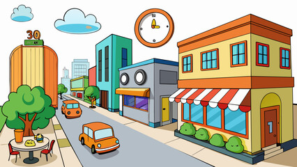 Wall Mural - As the third hour approaches the world comes to life. The hustle and bustle of the city streets can be heard in the distance along with the occasional. Cartoon Vector