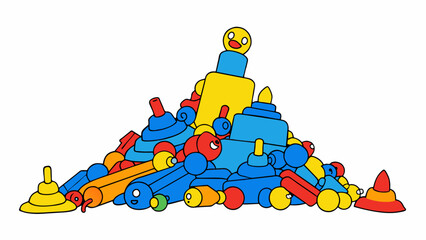 Canvas Print - In the fourth illustration there is a pile of toys on the floor. They are all sorted based on their color with red toys on the left blue toys in the. Cartoon Vector