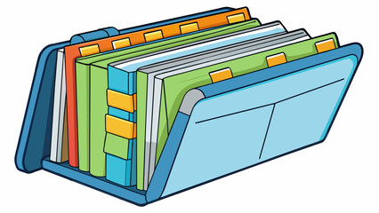 Poster - large accordion file could also be considered an illustration of a file. Made of durable plastic with a zipper closure it has multiple compartments. Cartoon Vector