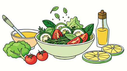 Canvas Print - Preparing a Salad Wash and chop a variety of fresh vegetables such as cucumbers tomatoes and bell peppers. Add greens to the mix like spinach or. Cartoon Vector