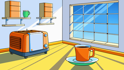 Poster - The kitchen was filled with the comforting smell of freshly brewed coffee followed by the sharp tang of citrus from a freshly peeled orange. The. Cartoon Vector