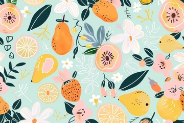 Wall Mural - Seamless pattern with fruits Background	
