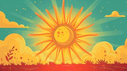 Sun flat design side view summer solstice theme animation Vivid