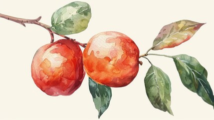 Wall Mural - Jujube Fruit in Stunning Watercolor.