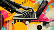 © GulArt - Photo collage of a business woman using laptop at the office and colorful graphic elements around