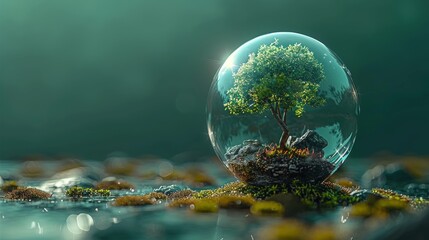 Leinwandbilder - Globe Concept. World environment and earth day concept with glass globe and eco friendly environment, care, nature, concept, earth, eco, ecology, globe, global, environment. Generative AI.