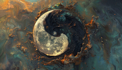 Wall Mural - a painting of a tree with a large, round object in the middle by ai generated image