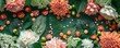 © Samon - A tranquil garden scene with sleep aid pills scattered among the flowers, top view, symbolizing natural sleep remedies, digital tone, Splitcomplementary color scheme