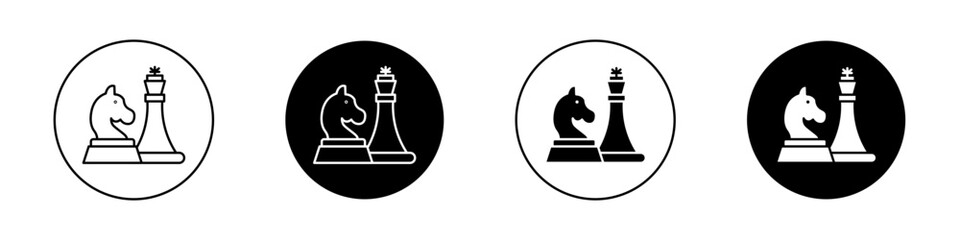 Chess icon set. knight horse head piece vector symbol. strategic chess piece icon in black filled and outlined style.