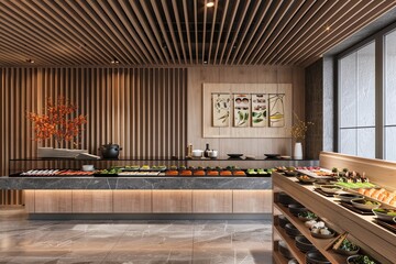 Poster - Modern Zen style sushi buffet concept, soft color