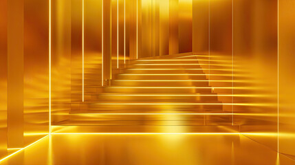 Sticker - Abstract golden light rays scene with stairs