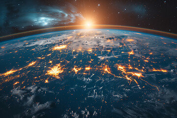 Wall Mural - astronaut astronomy in galaxy universe space stand on the moon looking to the earth planet.