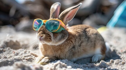 Poster - Sunny Bunny: A Rabbit Rocking Sunglasses at the Beach