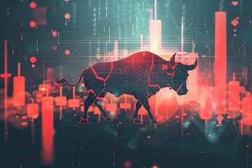 Wall Mural - Bull market symbol with rising graph vibrant flat and clear background free text area digital art