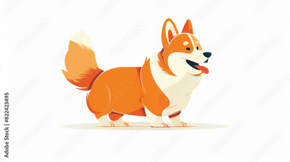 An adorable, doodle-style illustration of an orange and white corgi dog ...