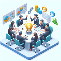 Wall Mural - 3D Flat Icon: Team Brainstorming for Joint Venture Success   Illustrating High Performance Collaboration and Innovative Strategic Planning in a Cartoon Style