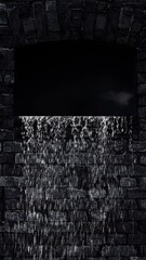 Wall Mural - vertical rock wall with water dripping out of window 4k loop features a dark stone wall with a windo