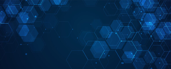 Digital technology background. Abstract hexagons background with lines and dots. Design for science, medicine or technology