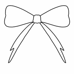 Illustration of a bow in black outline. Decorative cartoon flat element for coloring or decoration. Simple ribbon tied knot into a bow. Beautiful. Fashion. Gift. Valentine.
