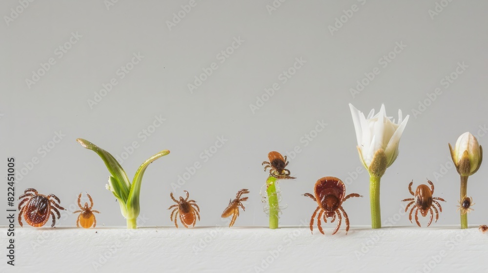 different stages of the life of ticks, from larvae to adults, to show ...
