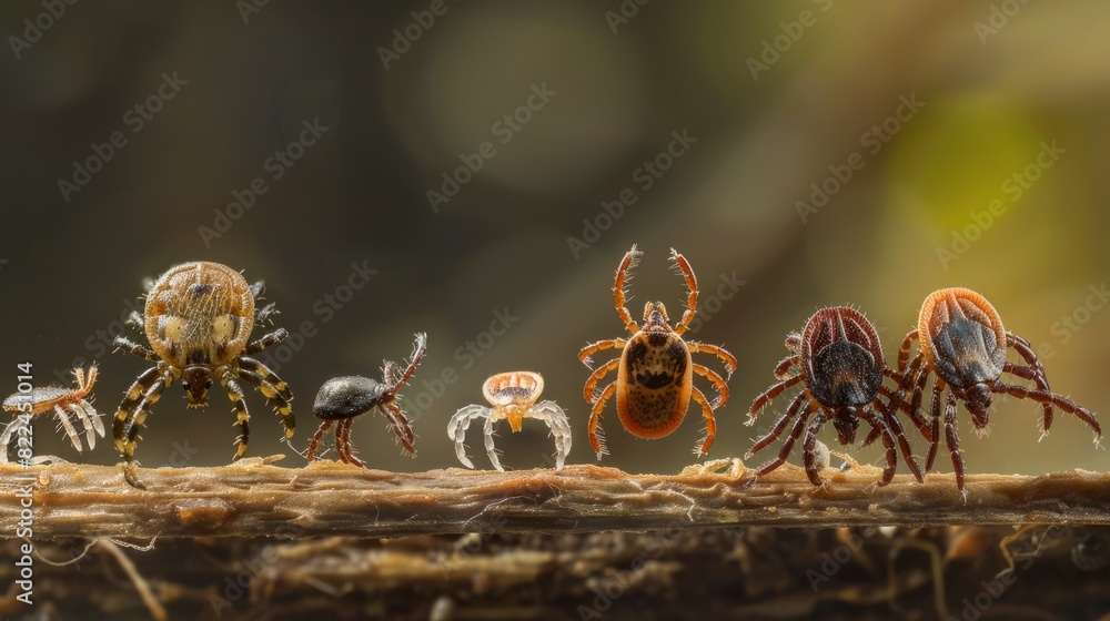 different stages of the life of ticks, from larvae to adults, to show ...