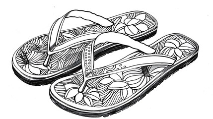 flip-flop, shoe, slipper, outline, illustration, fashion, vector, summer, travel, doodle, pair, signs, flip, flop, design, icon, vacation, beach, contour, foot, graphic, print, vignetting, art, footwe