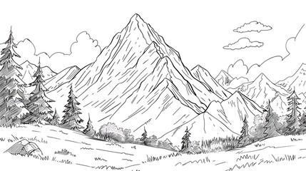mountain, gold, graphic, outline, peak, hill, art, illustration, banner, black, design, line, nature, vector, background, landscape, travel, view, contour, curve, doodle, earth, emblem, extreme, grid,