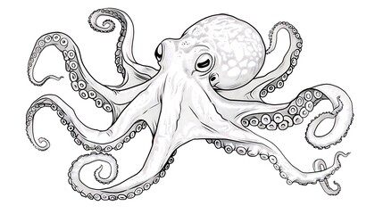 ocean, octopus, animal, vector, sea, graphic, outline, underwater, drawing, vignetting, art, illustration, isolated, white, black, design, line, tentacle, marin, aquatic, children, doodle, wildlife, c