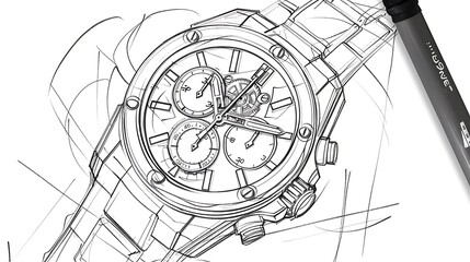 outline, illustration, vector, doodle, sketch, cartoon, symbol, graphic, minute, number, time, drawing, timer, isolated, design, line, wristwatch, background, hand drawn, hour, round, speed, clock, se
