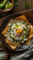 Wall Mural - Authentic Mexican Chilaquiles Verdes in Earthenware Dish