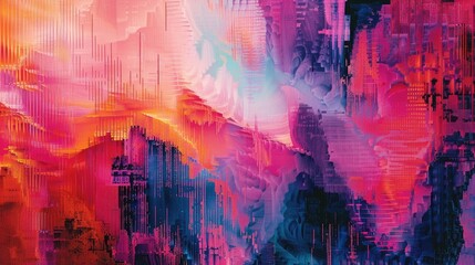 Wall Mural - abstract digital glitch collage with pattern, vivid color palette, fantasy background, hyperrealistic,