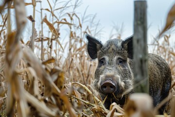 wild boars in a corn field