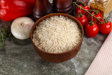 Raw delicous basmati rice heap