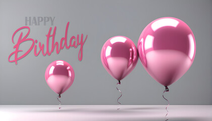 Wall Mural - Glossy pink Balloons on copy space Birthday background