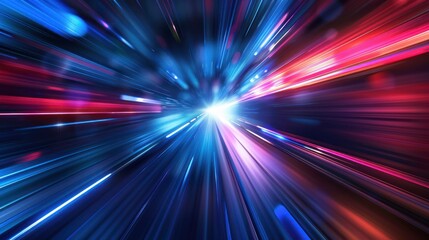 Wall Mural - futuristic speed motion with blue and red rays of light abstract background