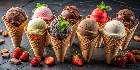 Poster - Assorted Ice Cream Cones with Fresh Fruits