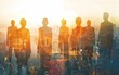 © Tui - Silhouettes of business professionals overlaying a sunlit cityscape.