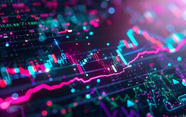 Wall Mural - Colorful digital stock market graph with glowing neon lights.