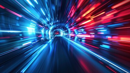 Wall Mural - futuristic speed motion with blue and red rays of light abstract background