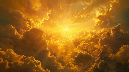 Wall Mural - The sky is filled with clouds and the sun is shining brightly through them